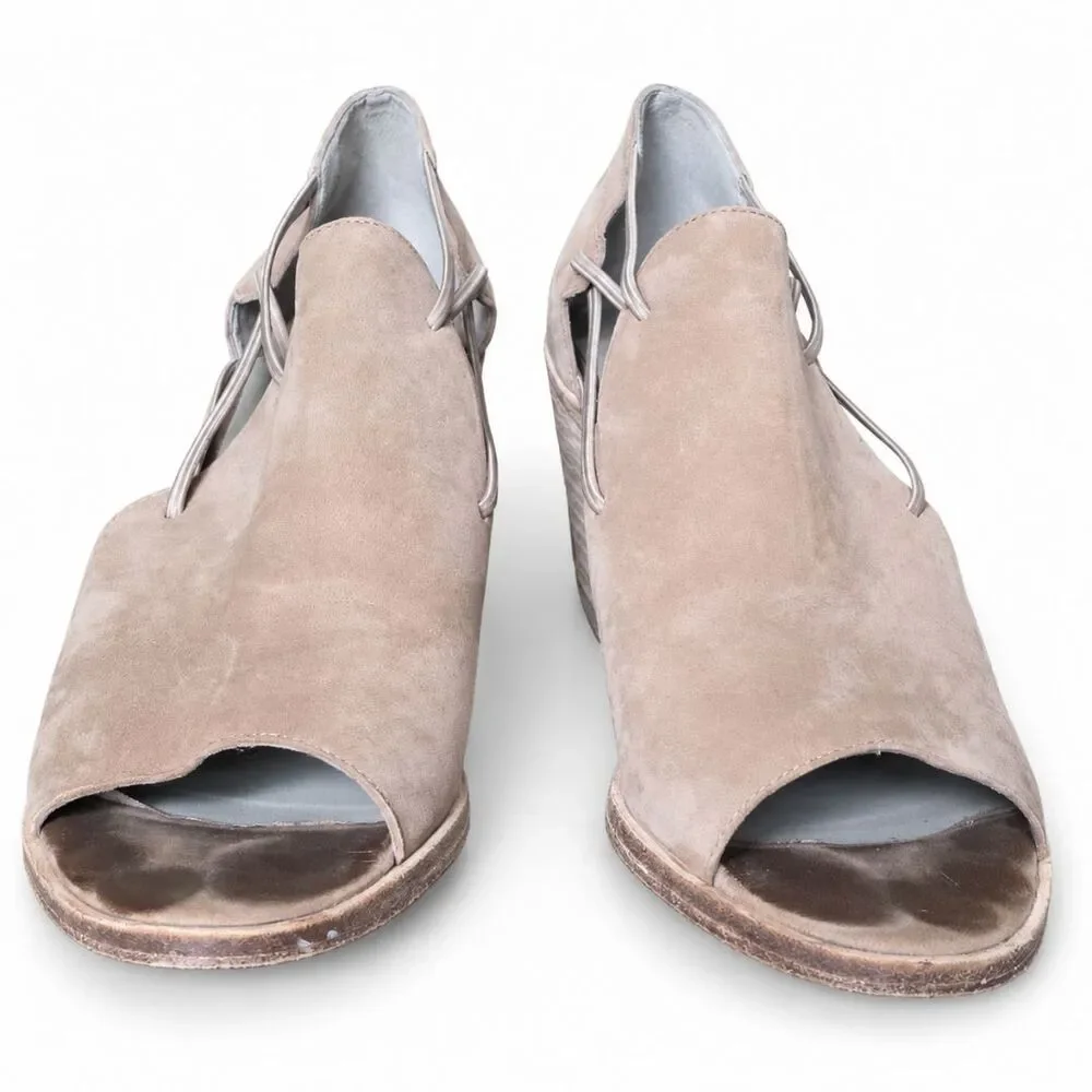 Eileen Fisher Womens 9 Taupe Suede Open Toe Cutout Block Heel Sandal Booties